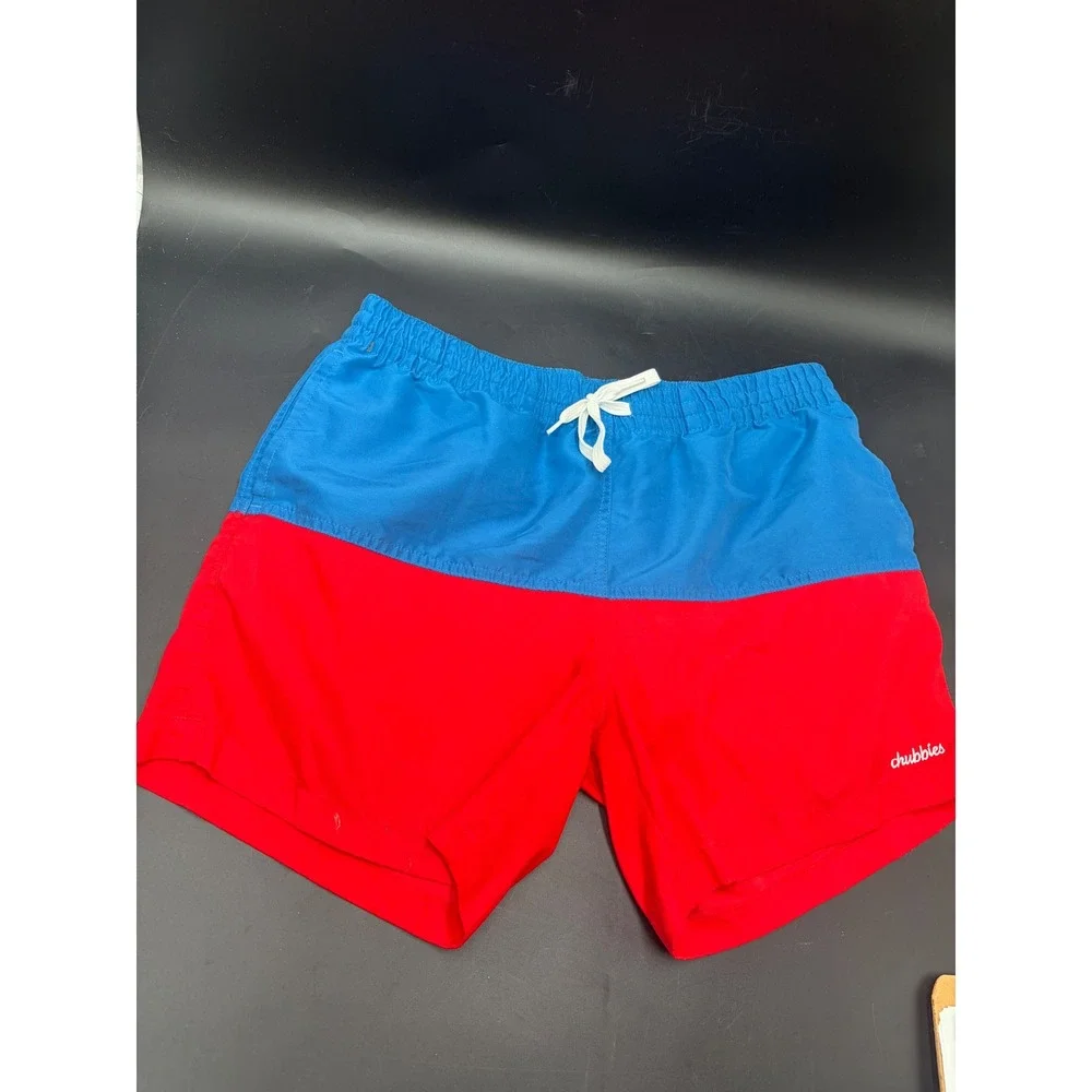 Chubbies Men's Medium Swim Trunks Red Blue Colorblock Mesh Lined Made USA